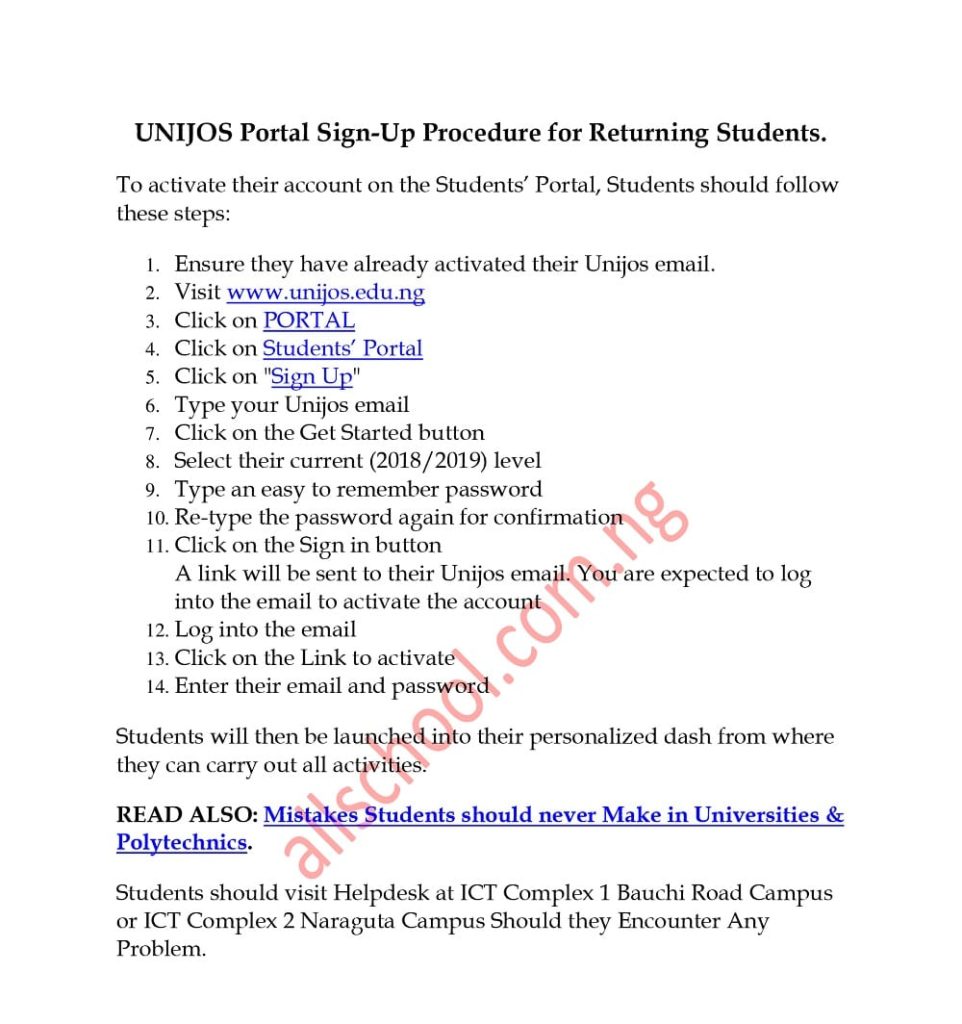 How to Sign-up for UNIJOS Portal.