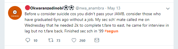 reply to segun attempt to commit suicide