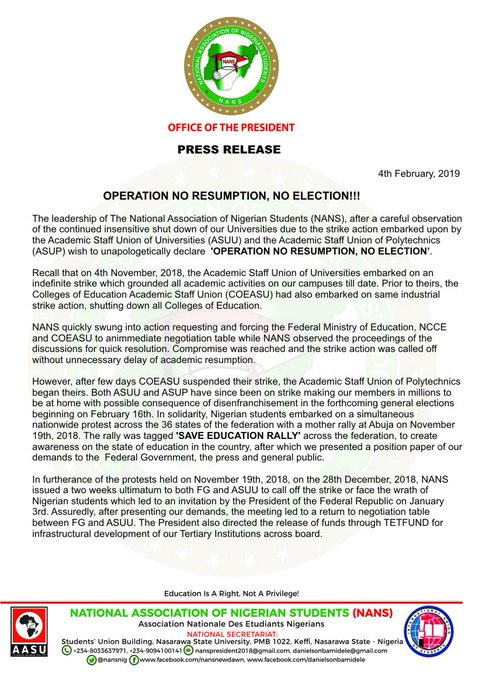NANS No resumption no election