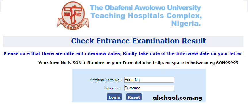 OAUTH School of Nursing Entrance Exam Result