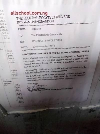 federal poly ede mid semester break