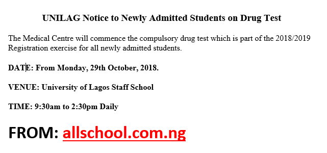 unilag drug test