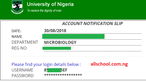 unn account notification slip