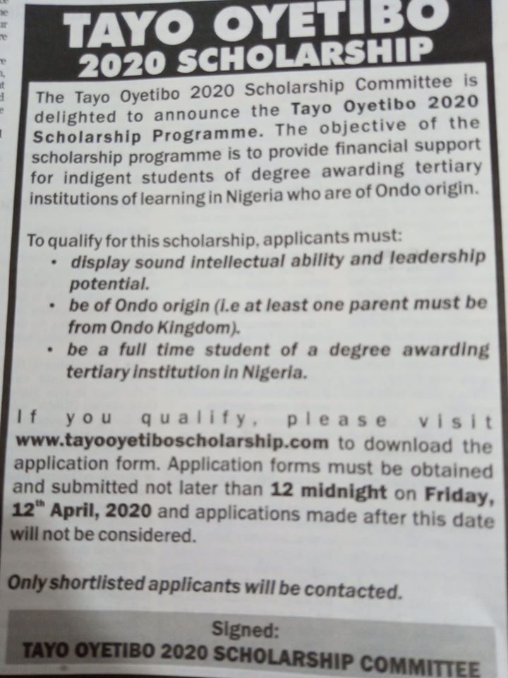 tayo oyetibo scholarship