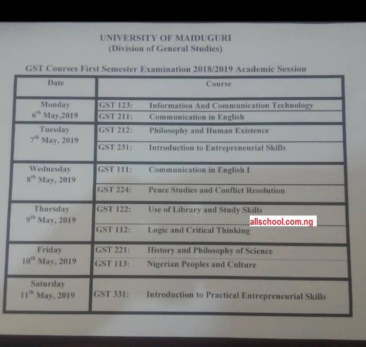 unimaid gst timetable