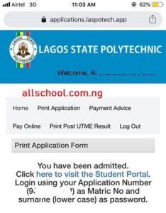 laspotech admission list on school portal
