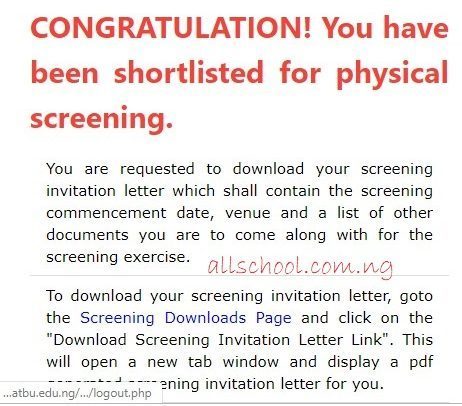 atbu admission list (shortlisted)