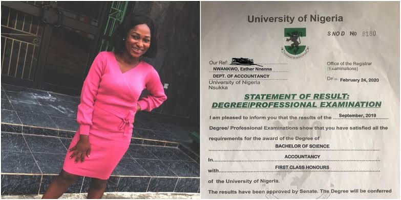Esther Nwankwo, unn first class graduate