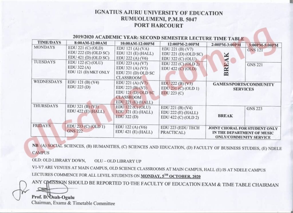 IAUE Lecture Timetable