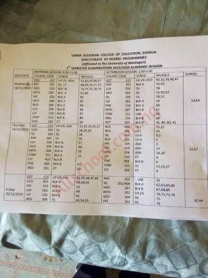 Umar Suleiman College of Education 1st semester exam time-table