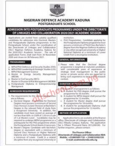NDA Postgraduate admission under directorate of linkage and collaboration, 2020/2021 session 