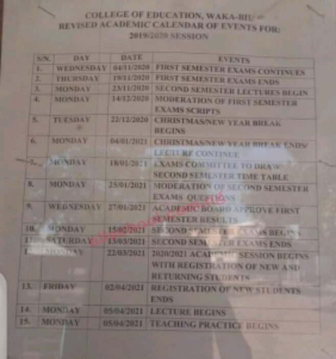 COEWAKABIU Academic Calendar