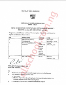 nigeria law school exam notice