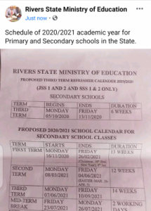 rivers state schools academic calendar