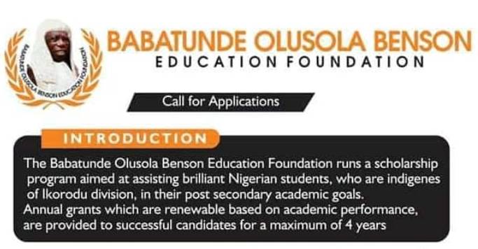 babatunde olusola benson scholarship