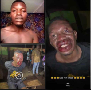 Man beaten mercilessly and gets his face disfigured after he was allegedly caught robbing and extorting FUTA students