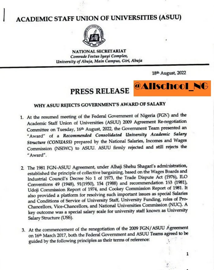 asuu 18th August press release