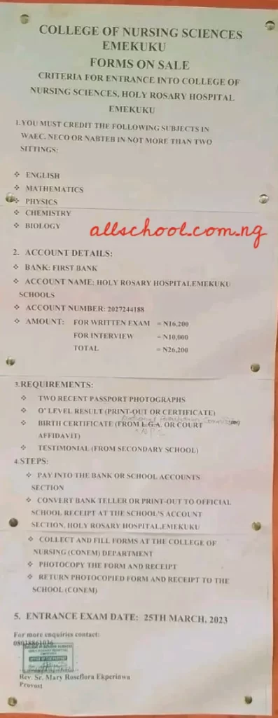 College of Nursing Emekuku Form