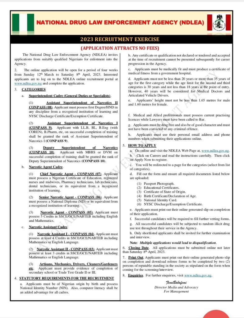 ndlea recruitment for 2023 is on