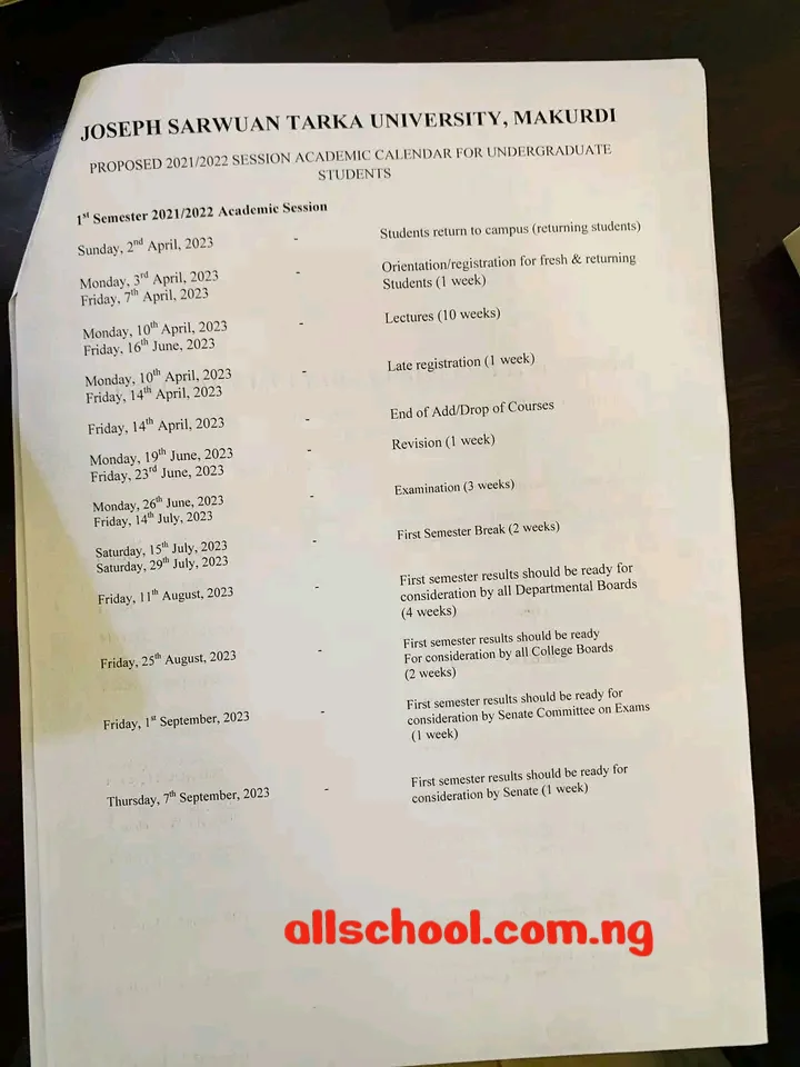 FUAM Academic Calendar for 2023