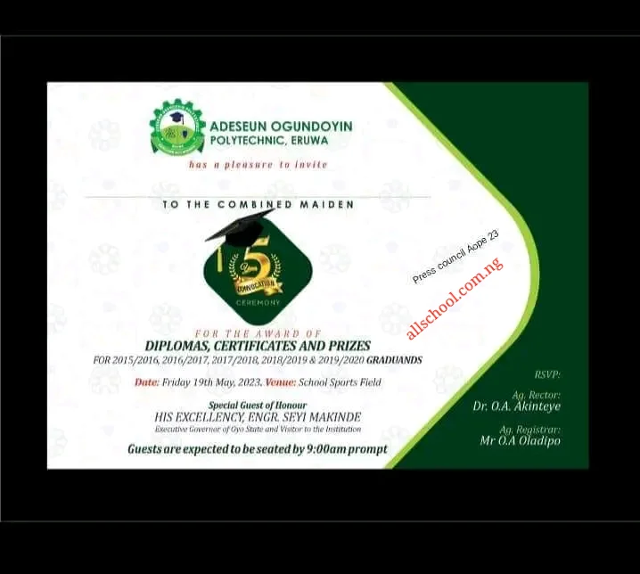 Adeseun Ogundoyin Poly 5th Convocation Ceremony Date